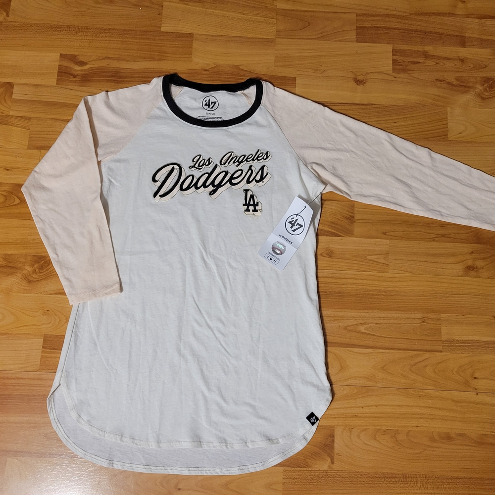 NWT Ladies Small Long Sleeve LA Dodgers From 47, Thin Soft White Gold And Pink